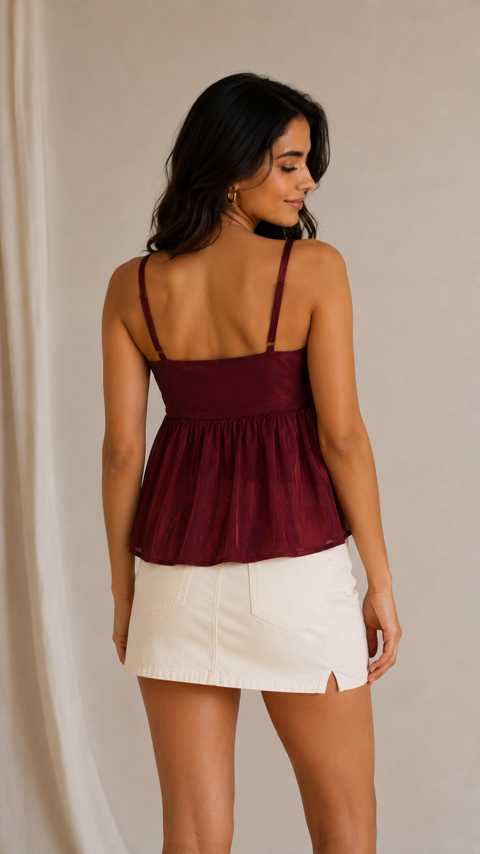 Cherry Wine Satin Peplum Top