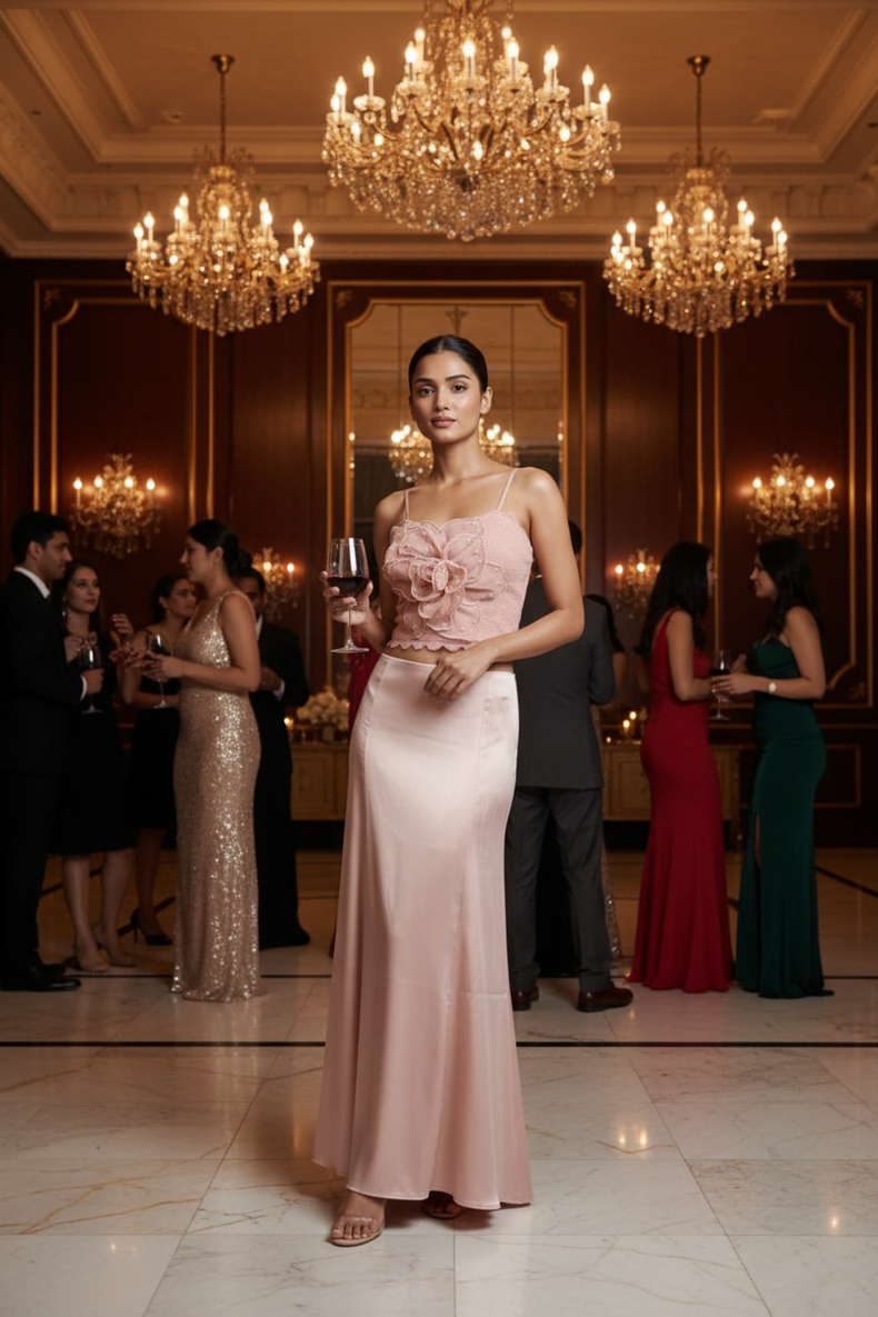 Blush Bloom Satin Maxi Skirt