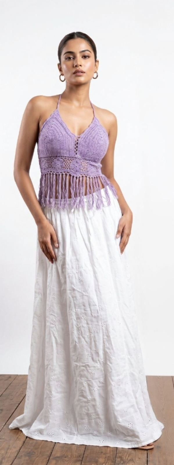 Lavender Dream Crochet Fringe Halter Top