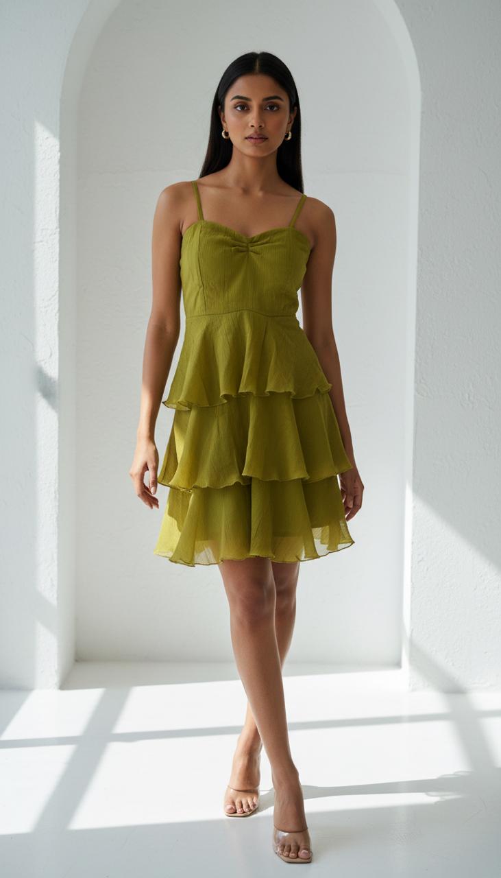 Olive Muse – Layered Ruffle Mini Dress