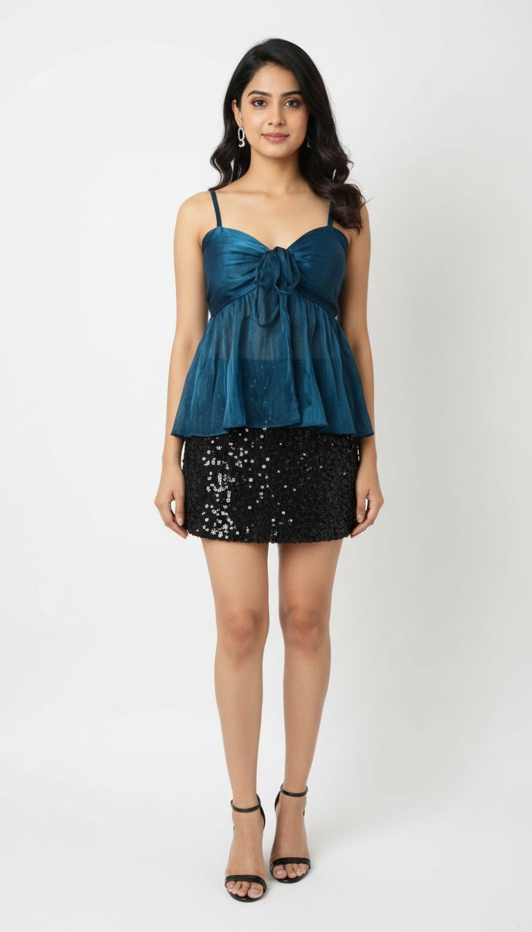 Midnight Sapphire Satin Peplum Top