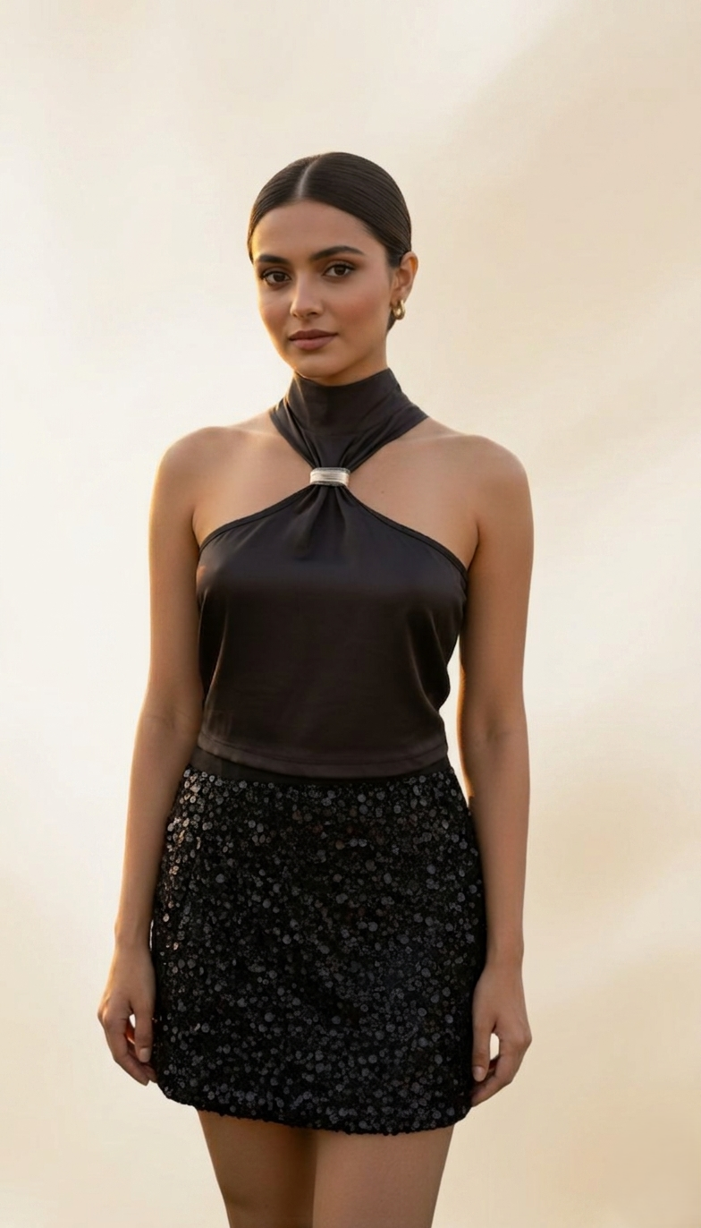 Noir Luxe Twist Halter Top