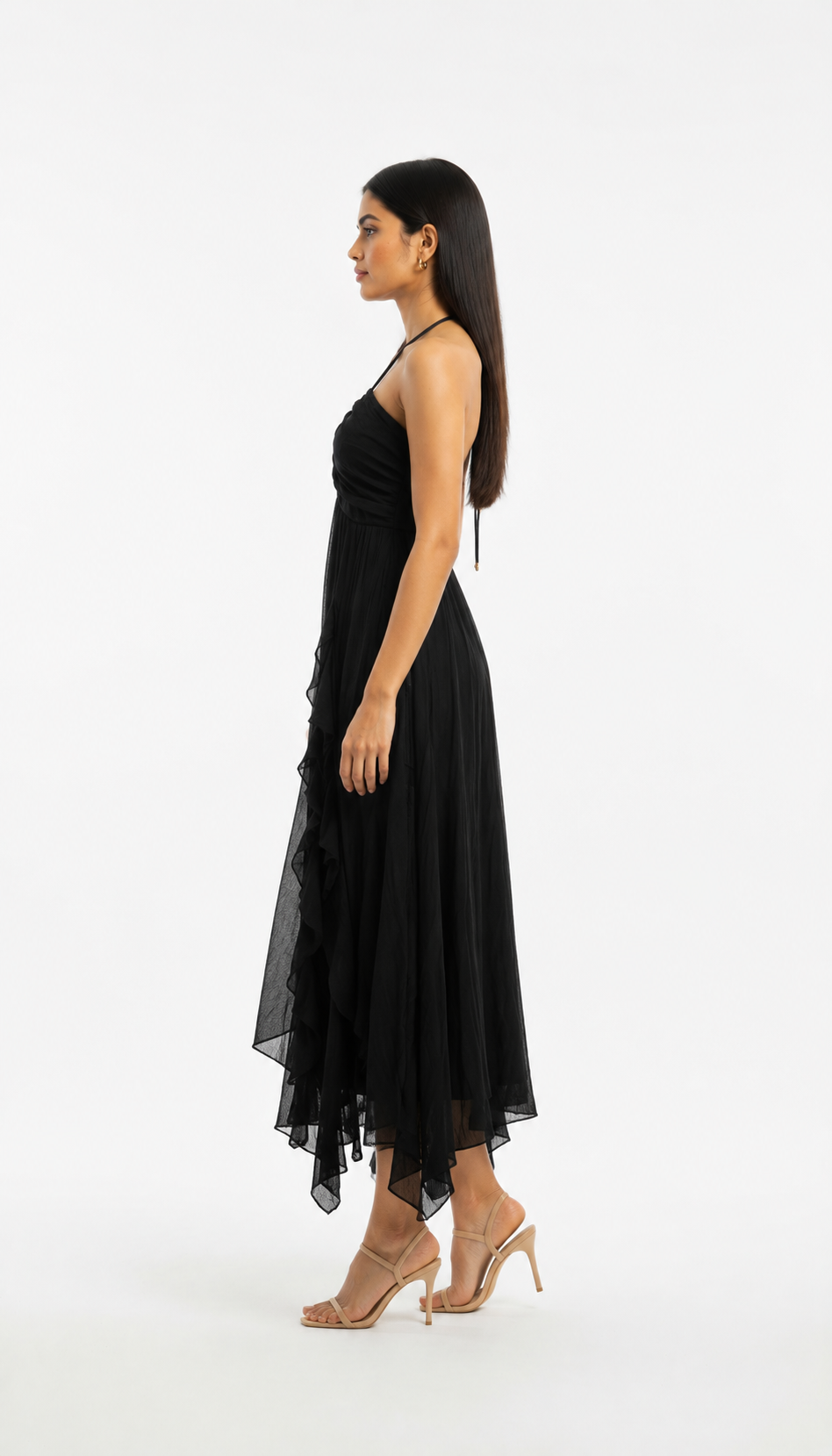 Ruffle Detail Halter Maxi Dress