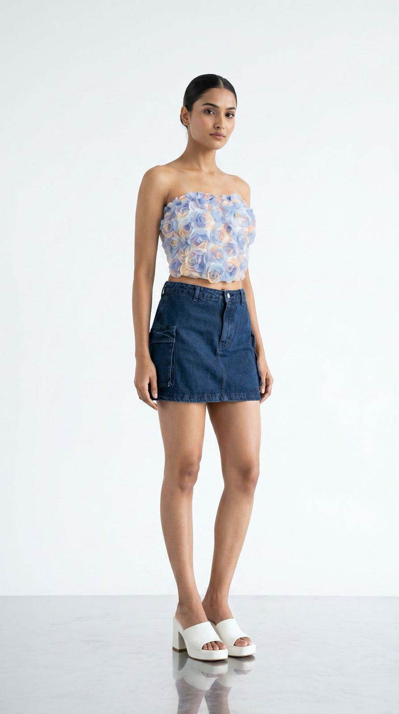 Petal Prism – 2-way Floral Bloom Crop Top & Mini Skirt