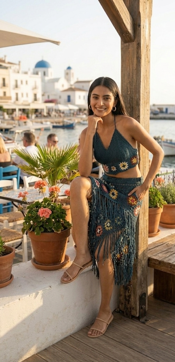 Sea Blue Crochet Fringe Co-ord Set