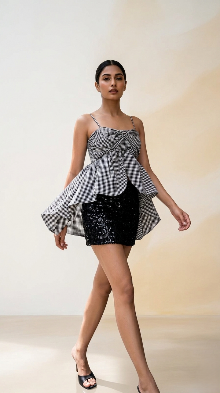 Black Mist Printed Peplum Top