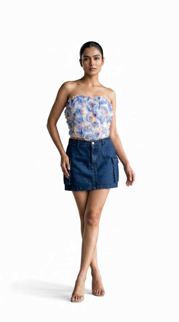 Petal Prism – 2-way Floral Bloom Crop Top & Mini Skirt