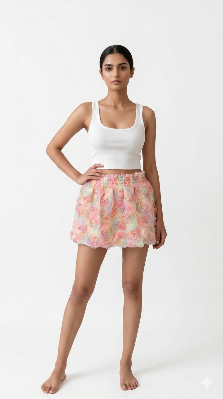 Floral Appliqué Mini Skirt