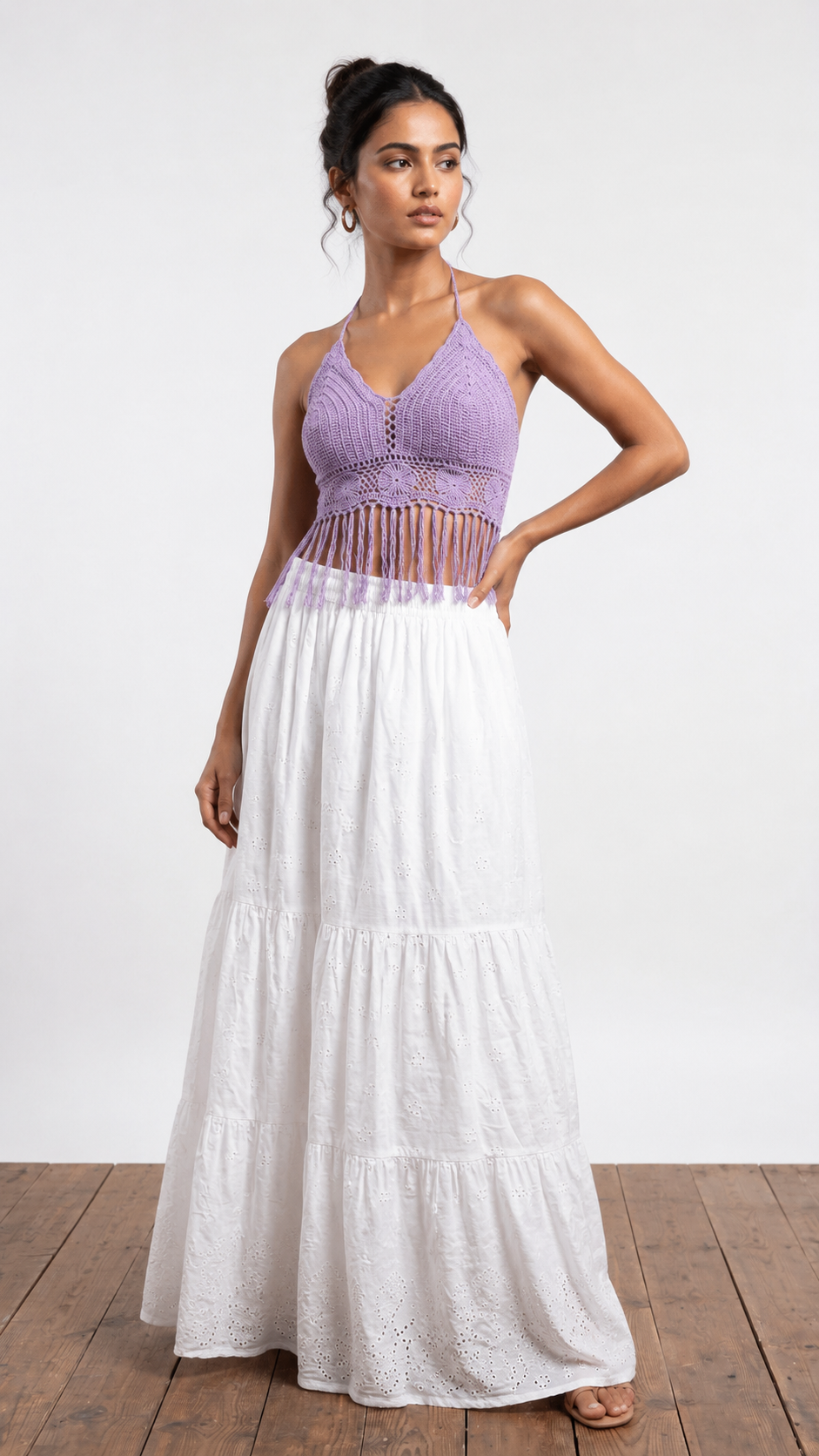 Crochet Halter Top & Tiered Maxi Skirt Set