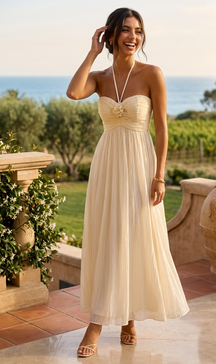 Ivory Halo Halter Dress