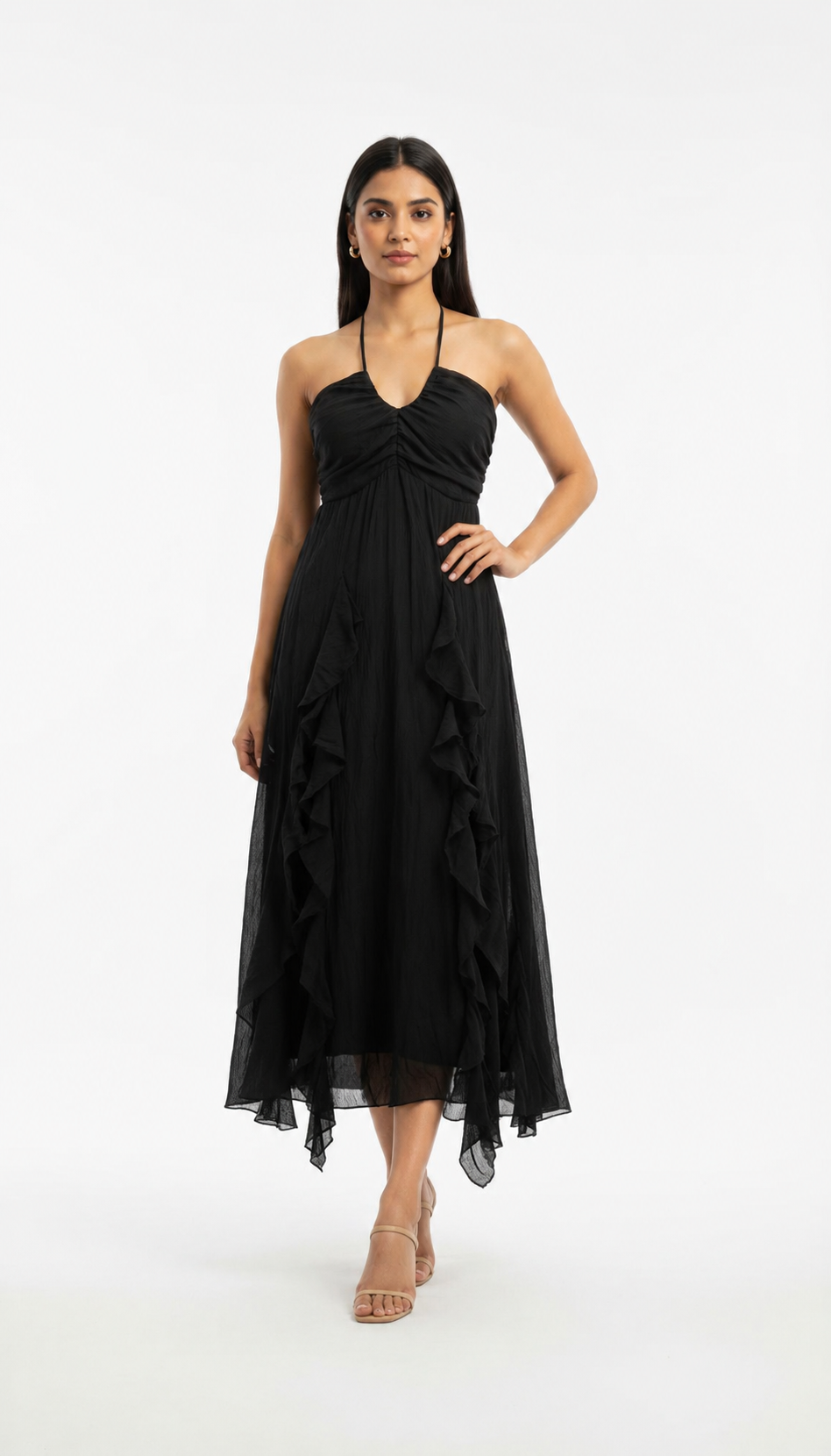 Ruffle Detail Halter Maxi Dress