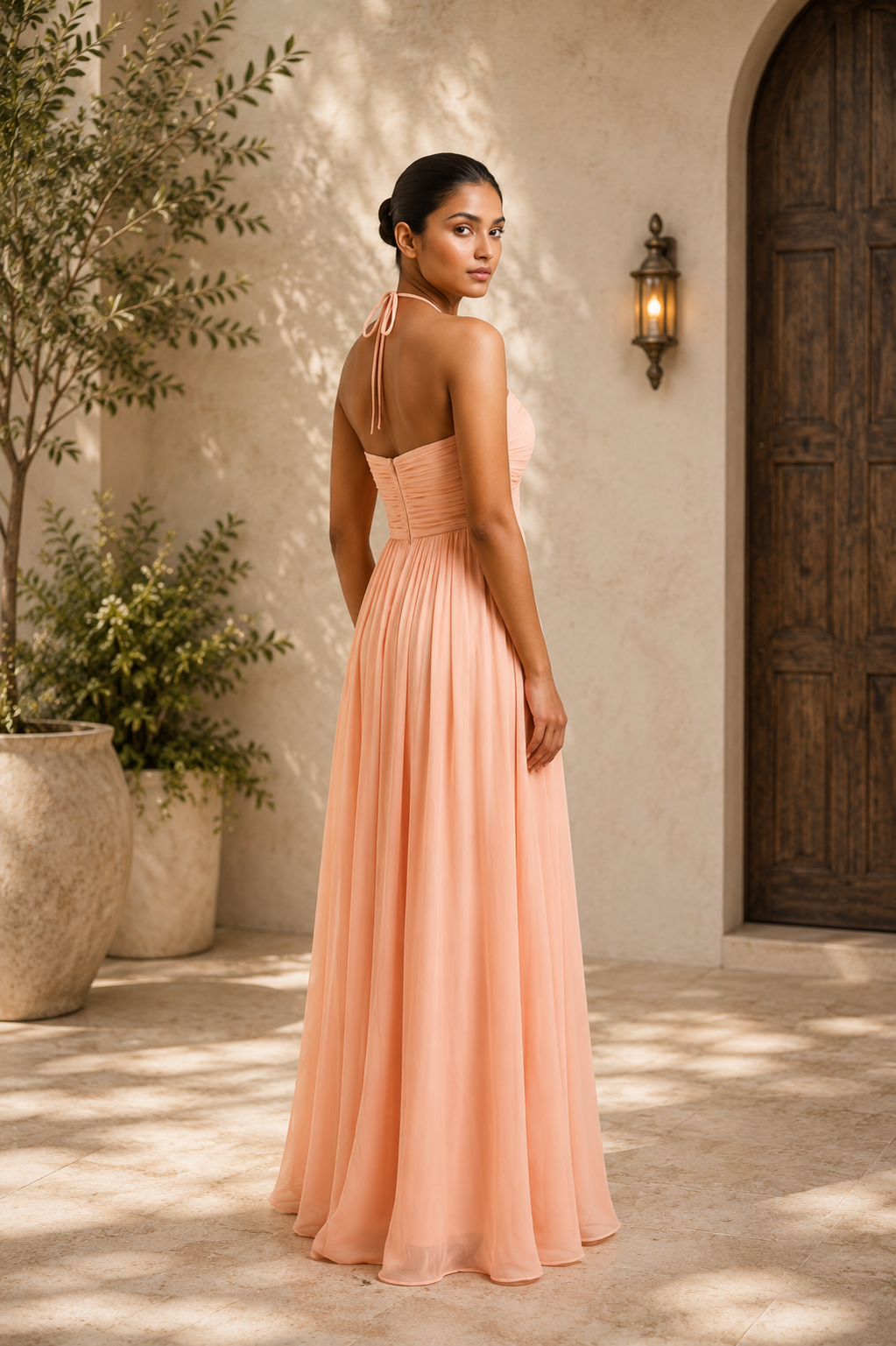 Pleated Halter Maxi Dress