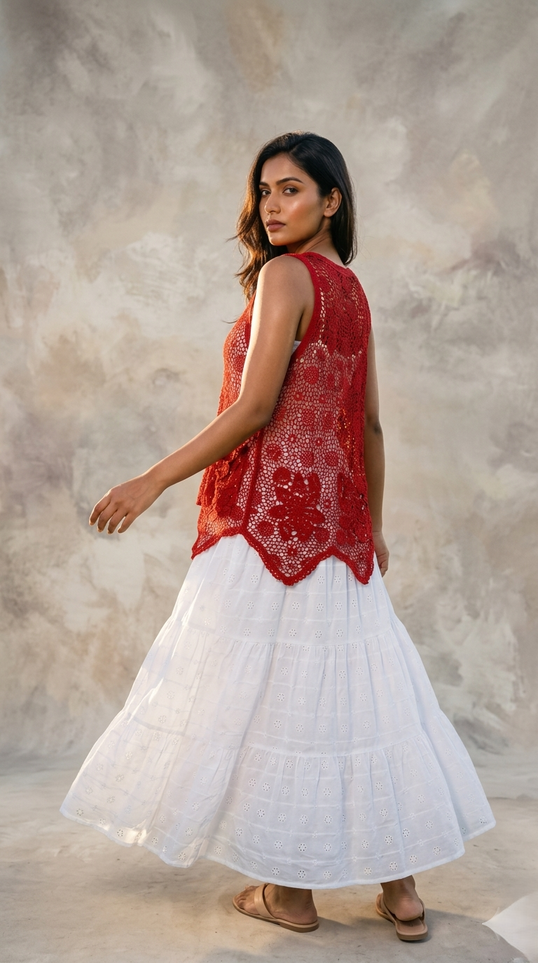 Scarlet Lace Crochet Sleeveless Top