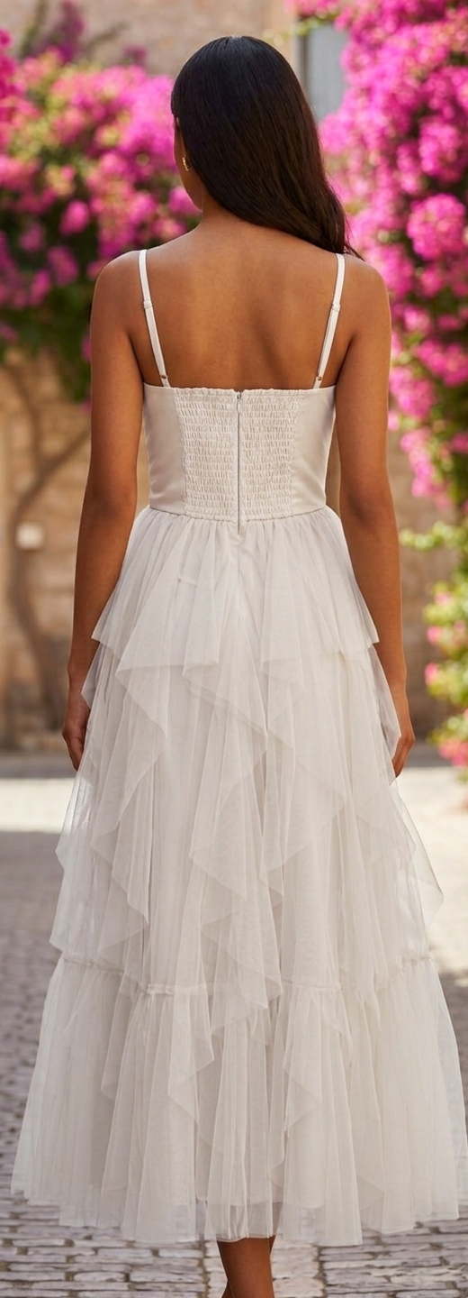 Ivory Tulle Layered Maxi Dress
