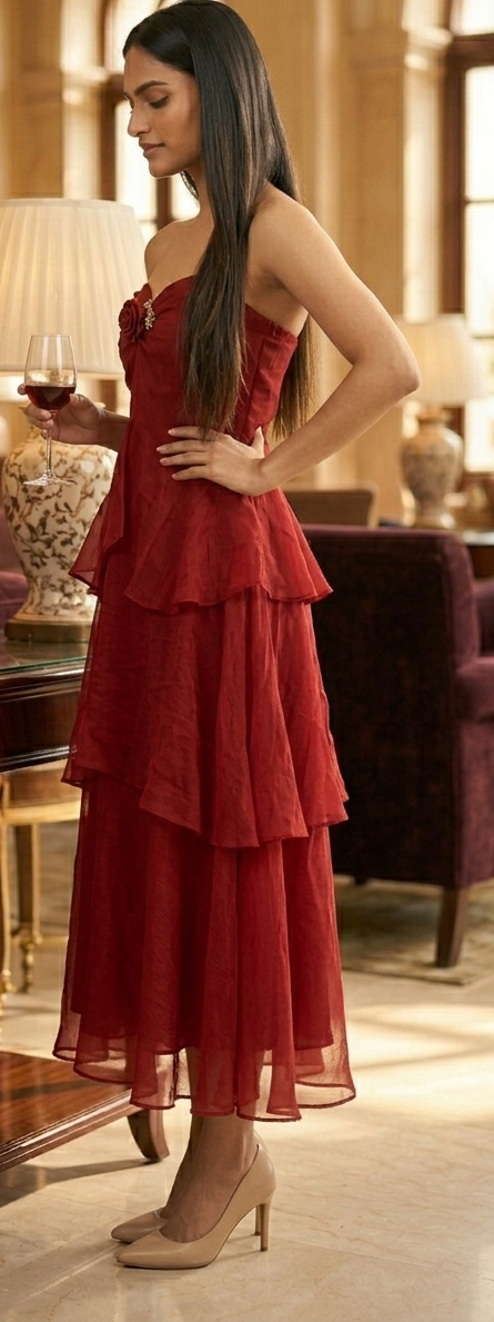 Cherry Red Layered Midi Dress