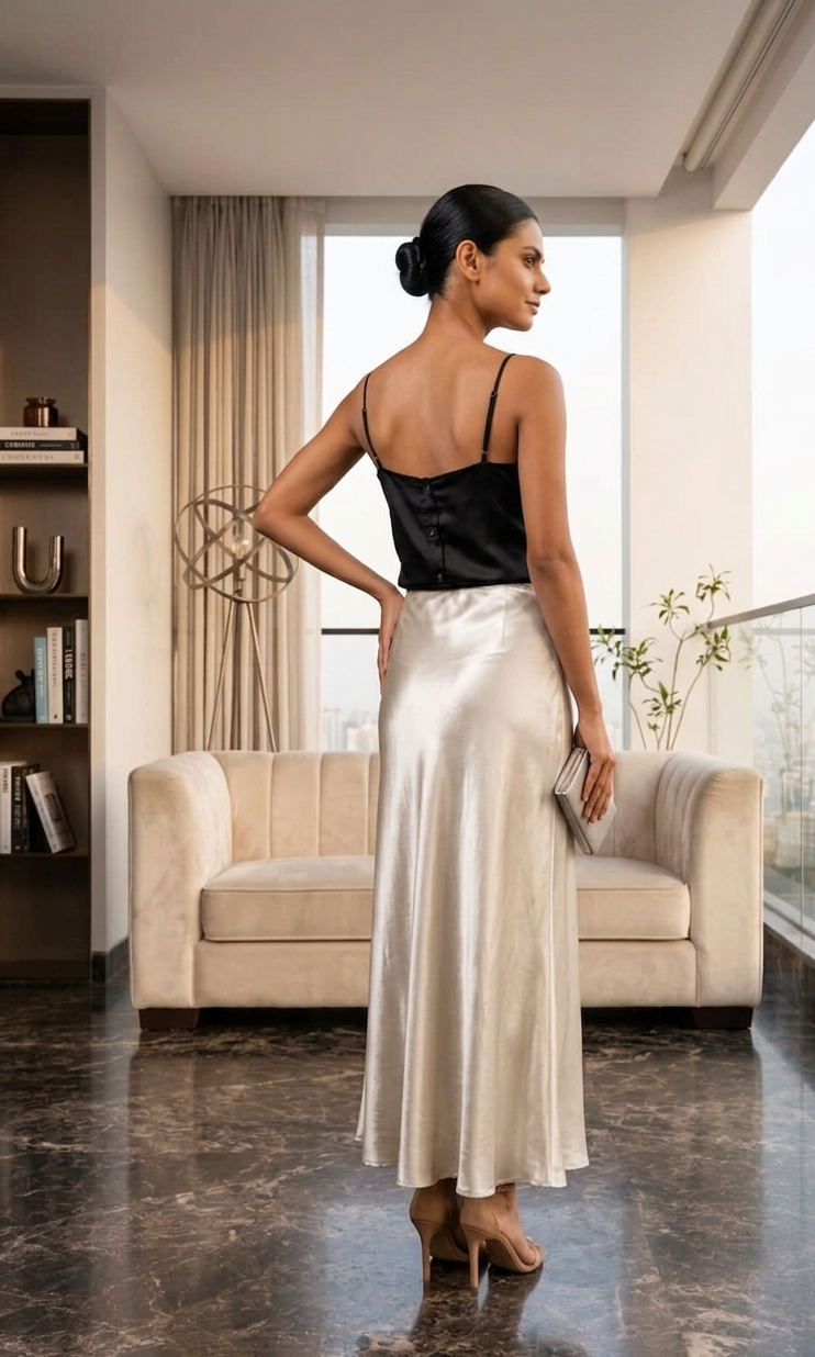 Off White Satin Maxi Skirt