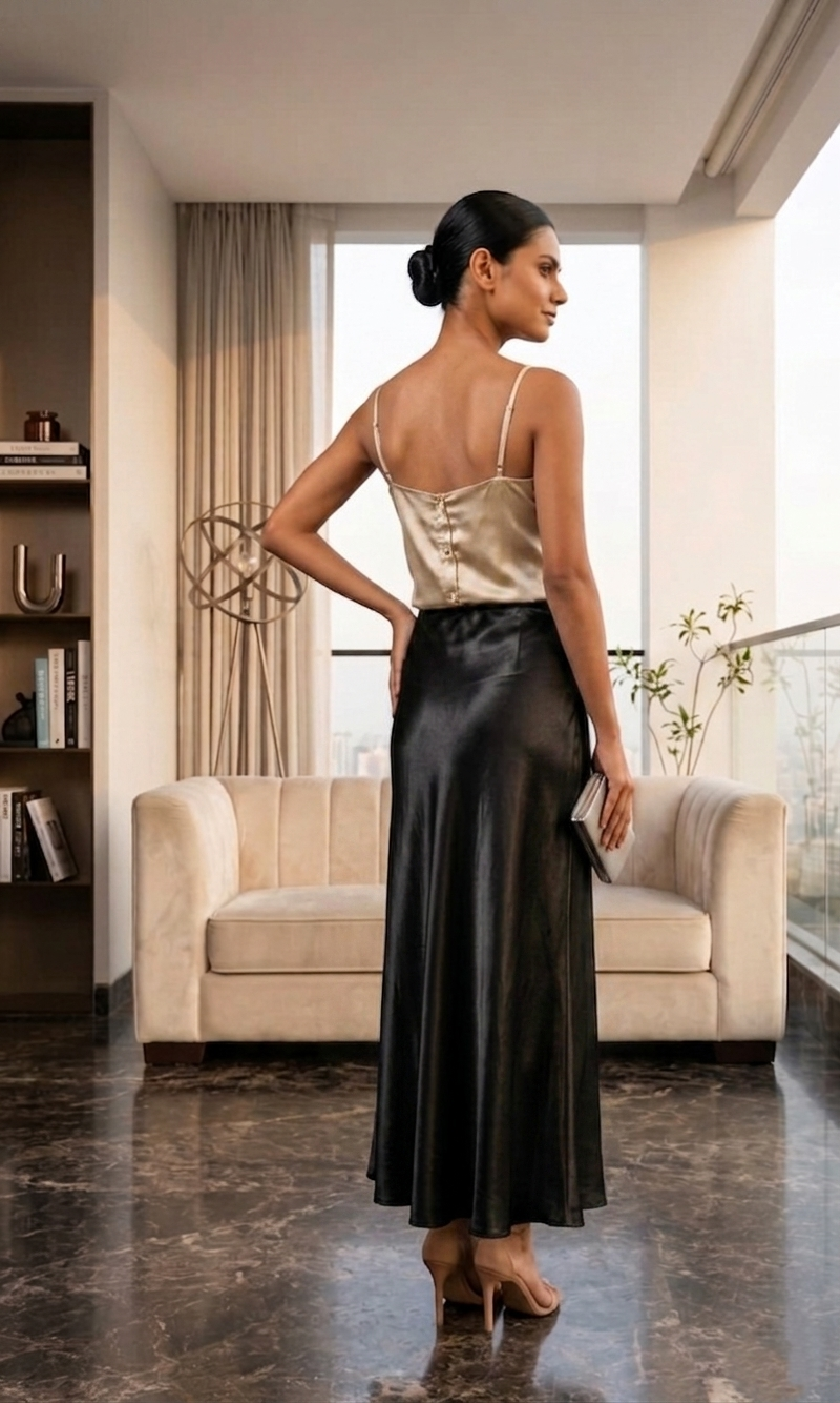 Black Satin Maxi Skirt