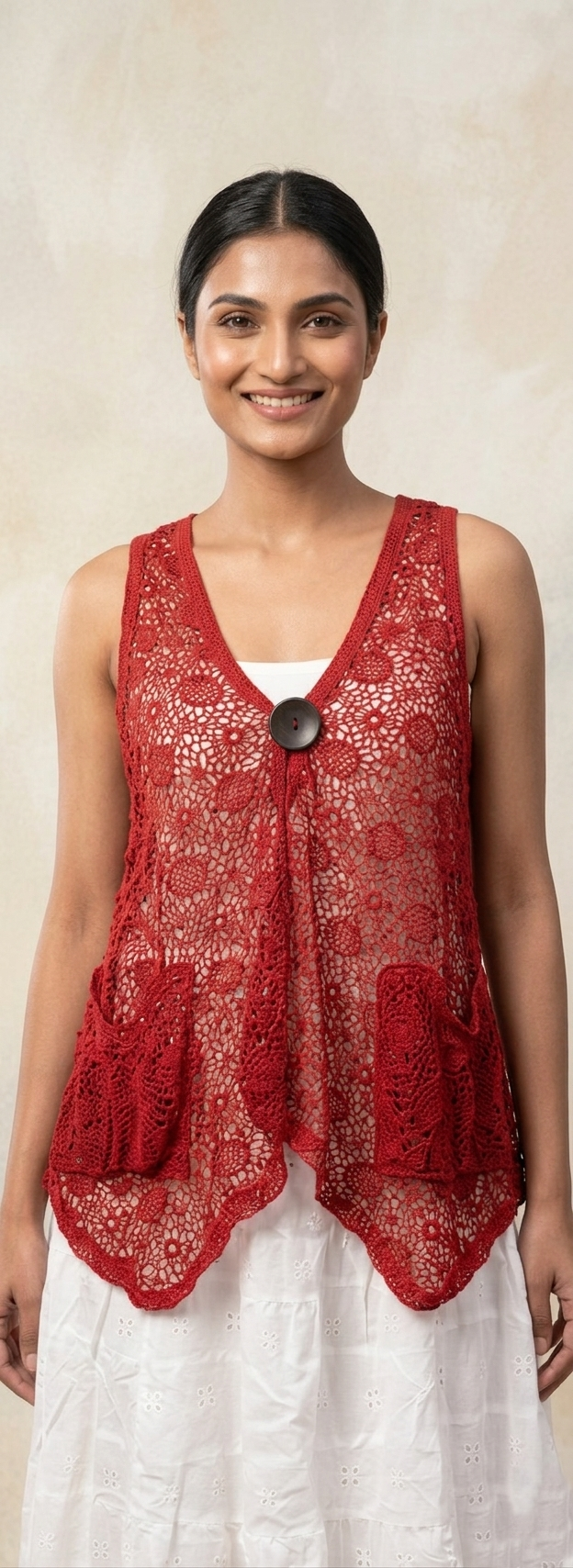 Scarlet Lace Crochet Sleeveless Top
