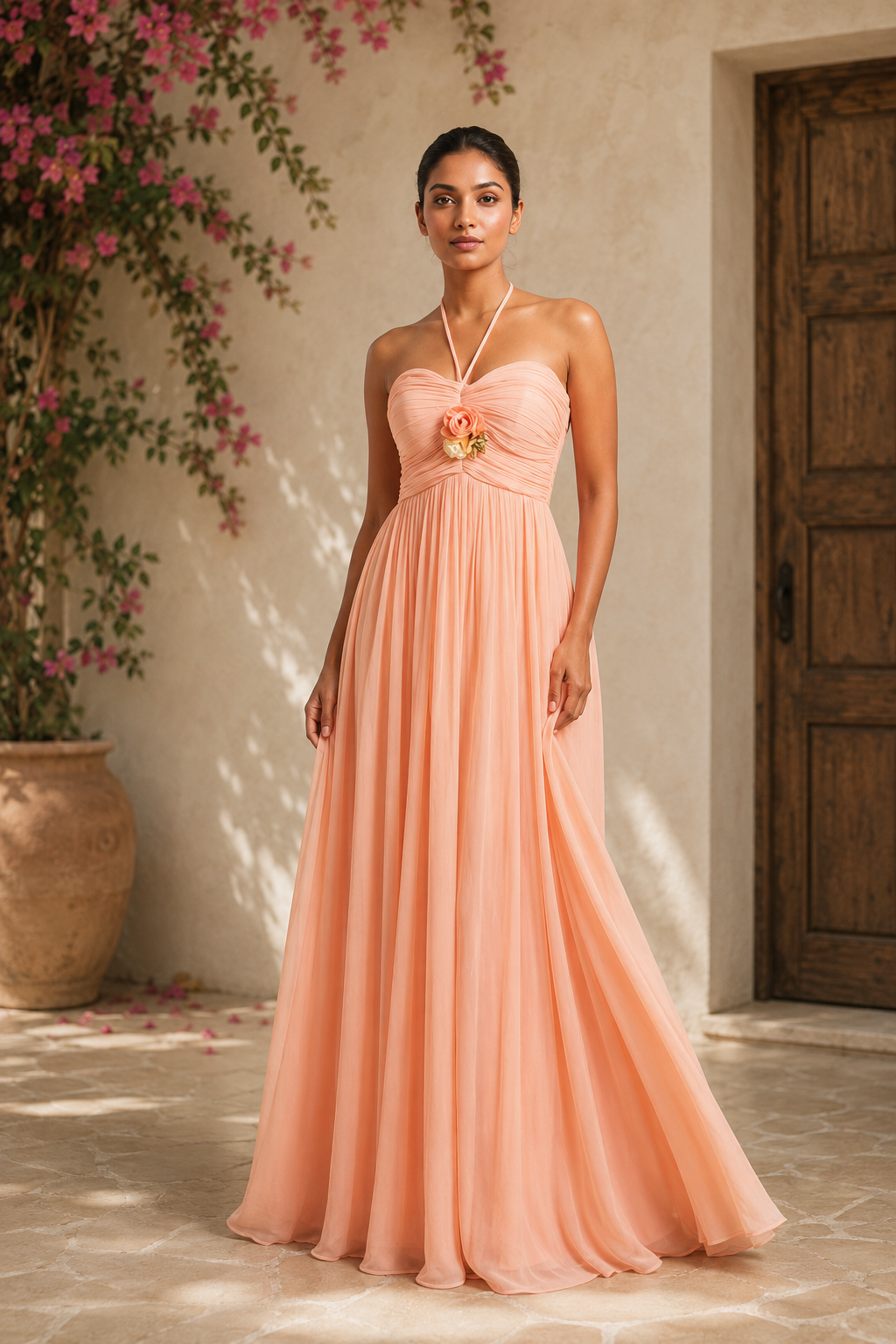 Pleated Halter Maxi Dress