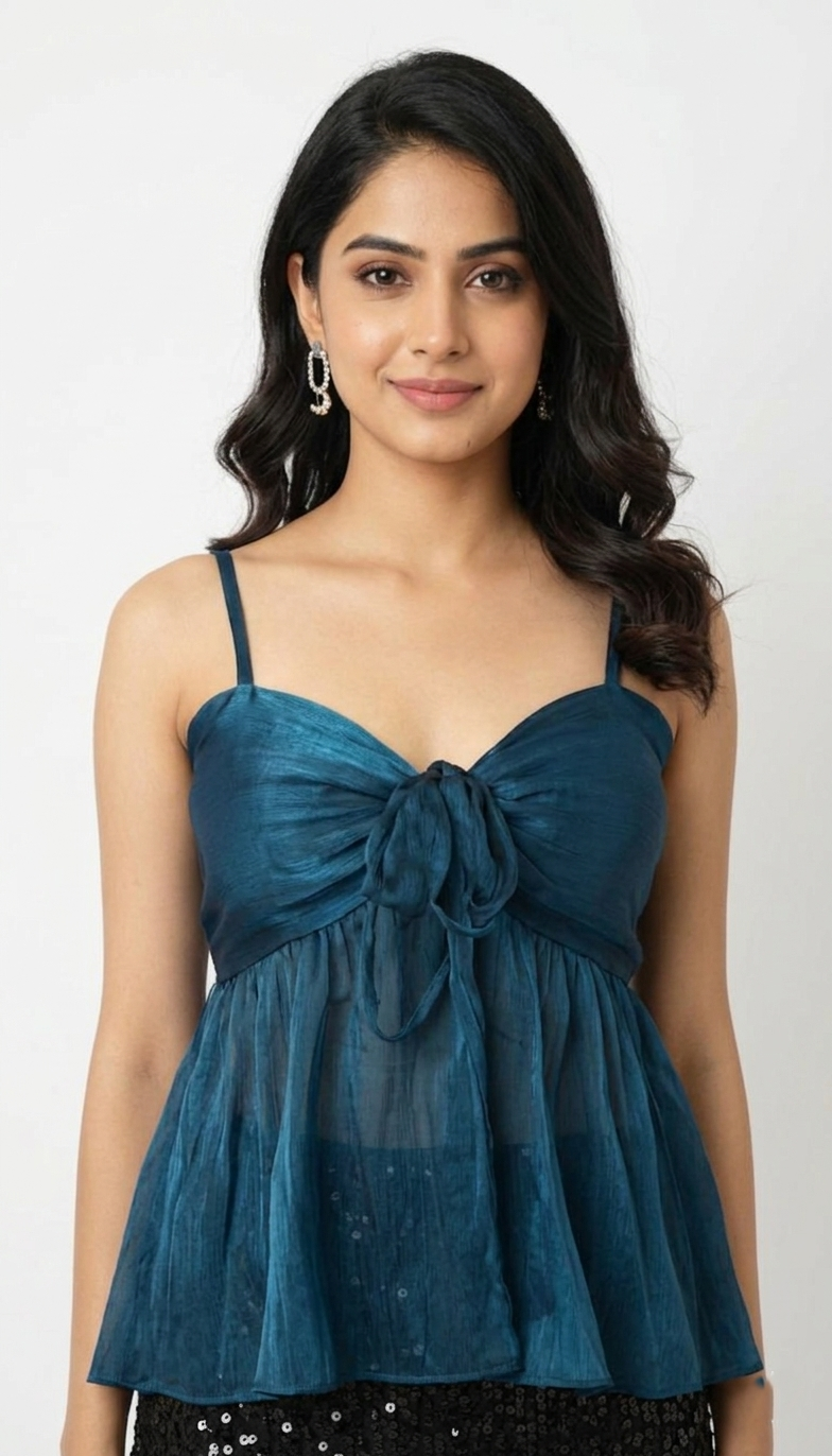 Midnight Sapphire Satin Peplum Top