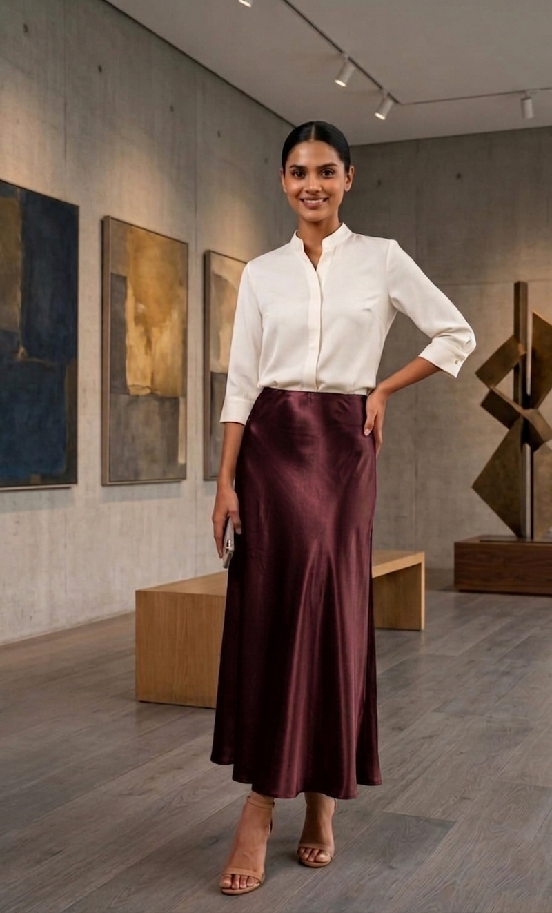 Maroon Satin Maxi Skirt