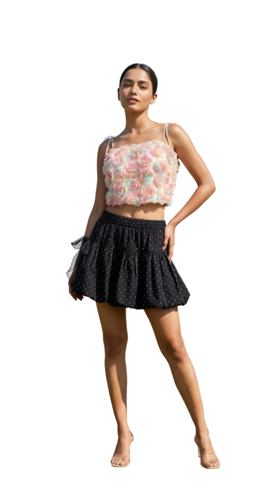 Petal Prism – 2-way Pink Floral Bloom Crop Top or Mini Skirt