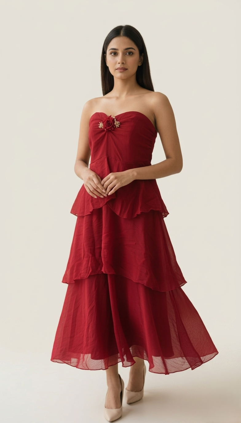Cherry Red Layered Midi Dress