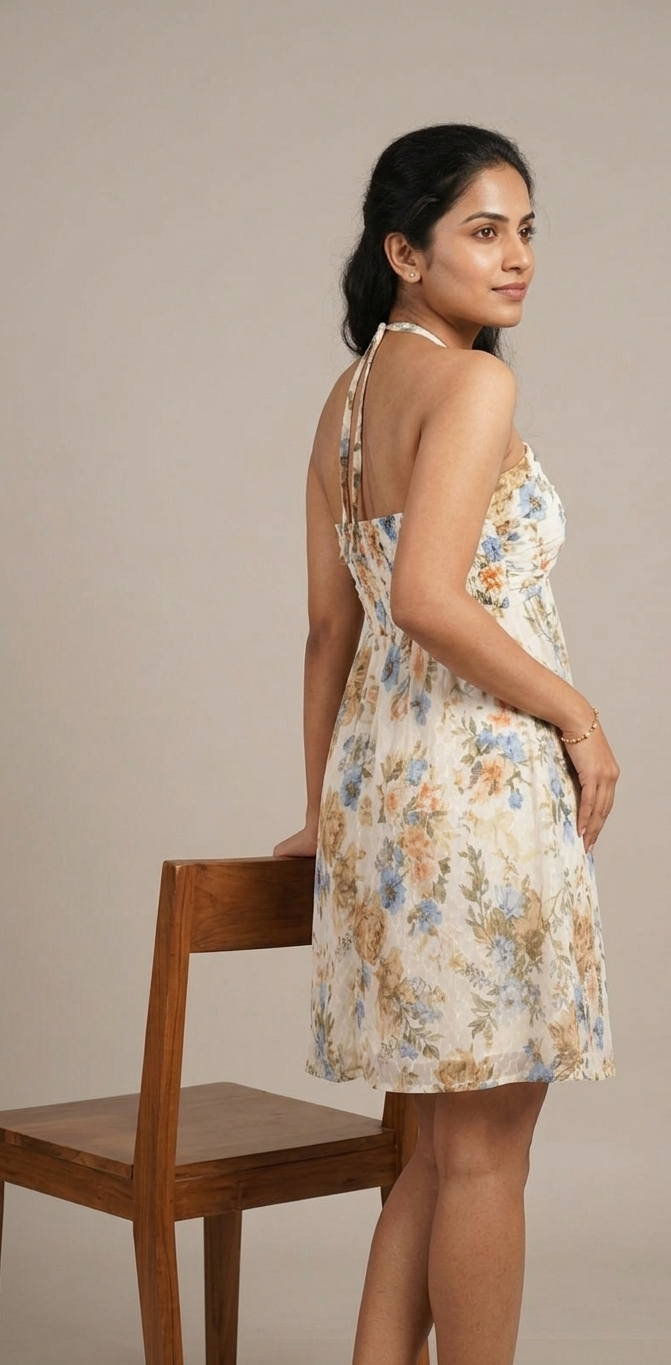 Blue Meadow – Floral Halter Mini Dress
