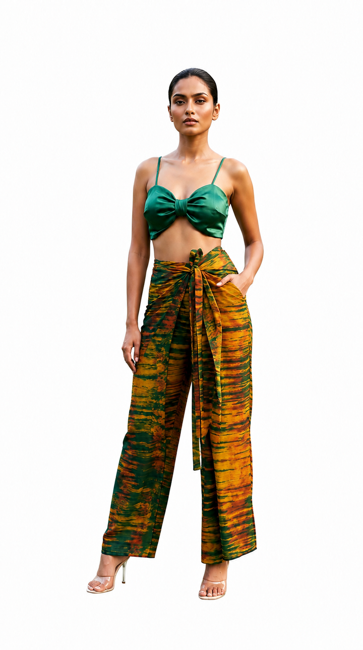 Tie-Dye Wrap Pants & Bow Crop Top Co-ord Set