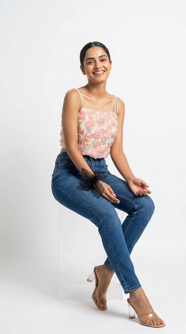 Petal Prism – 2-way Pink Floral Bloom Crop Top or Mini Skirt