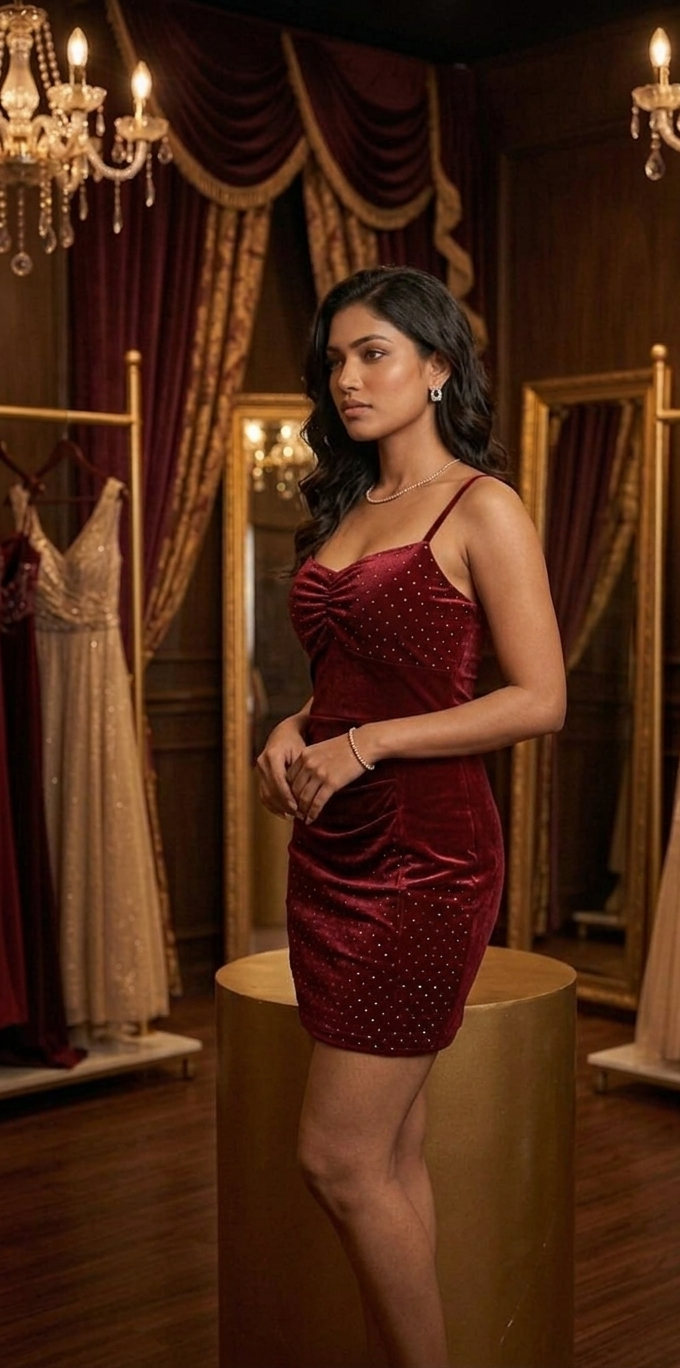 Crimson Luxe – Velvet Bodycon Mini Dress