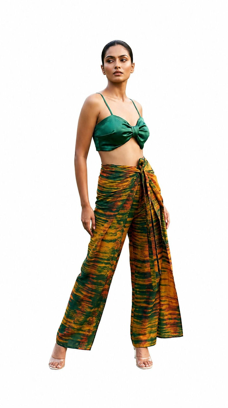 Tie-Dye Wrap Pants & Bow Crop Top Co-ord Set