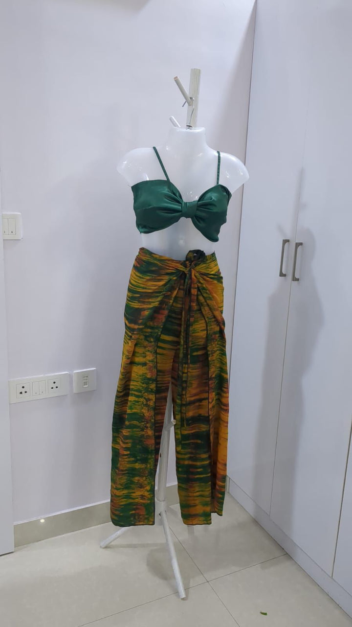 Tie-Dye Wrap Pants & Bow Crop Top Co-ord Set