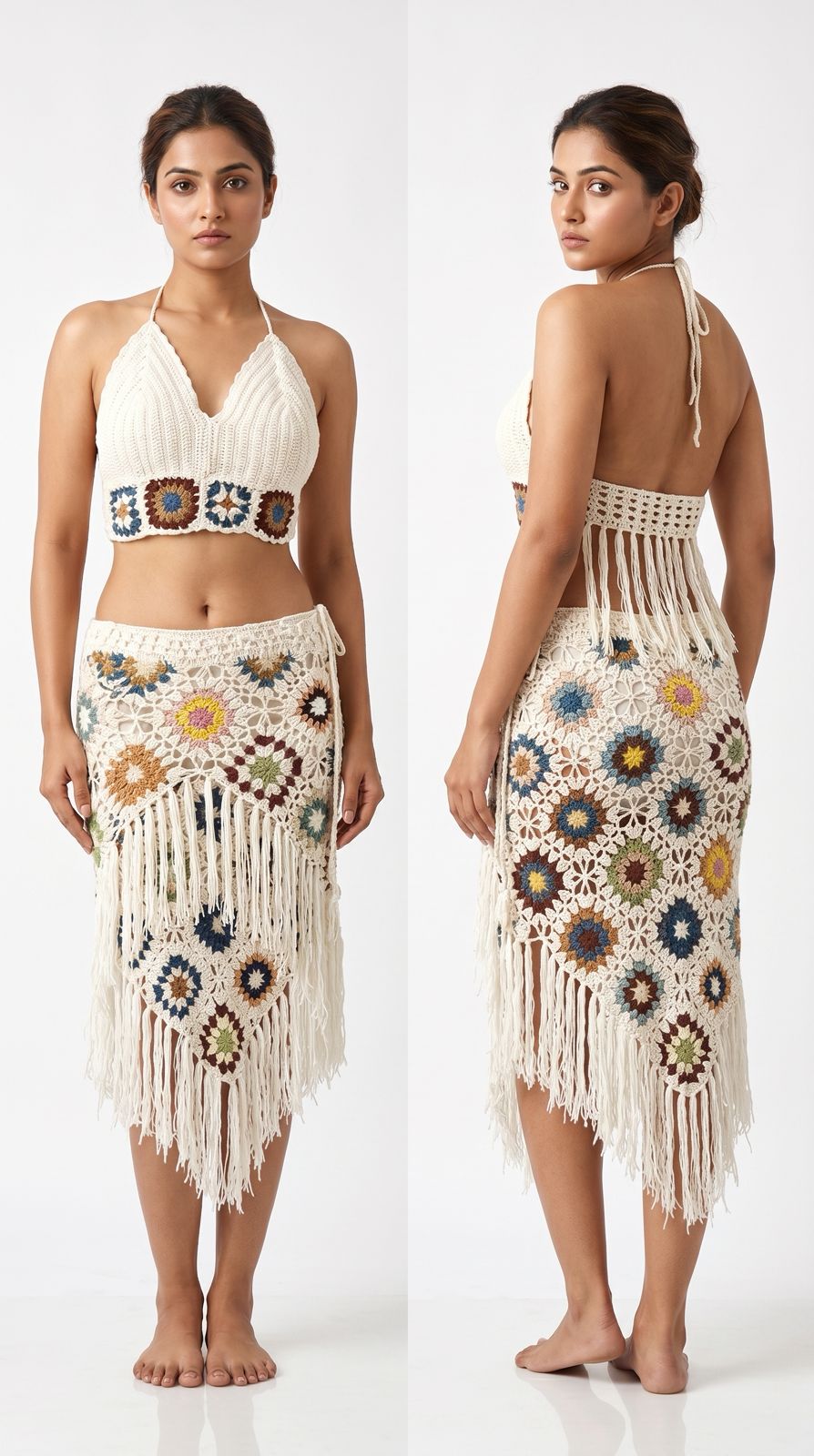 White Crochet Fringe Co-ord Set