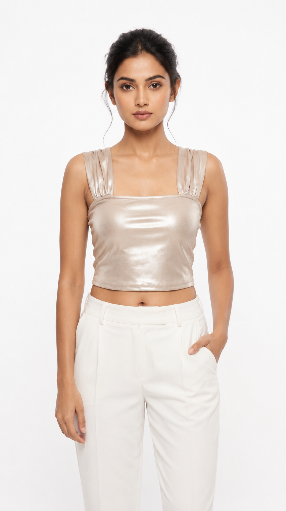 Champagne Glow Embellished Back Crop Top