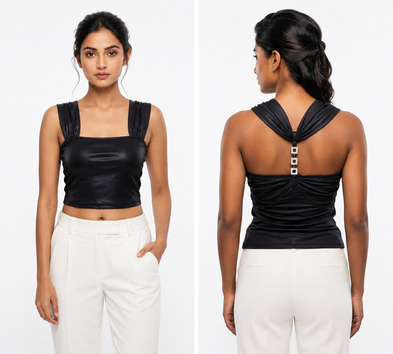 Midnight Luxe Embellished Black Crop Top