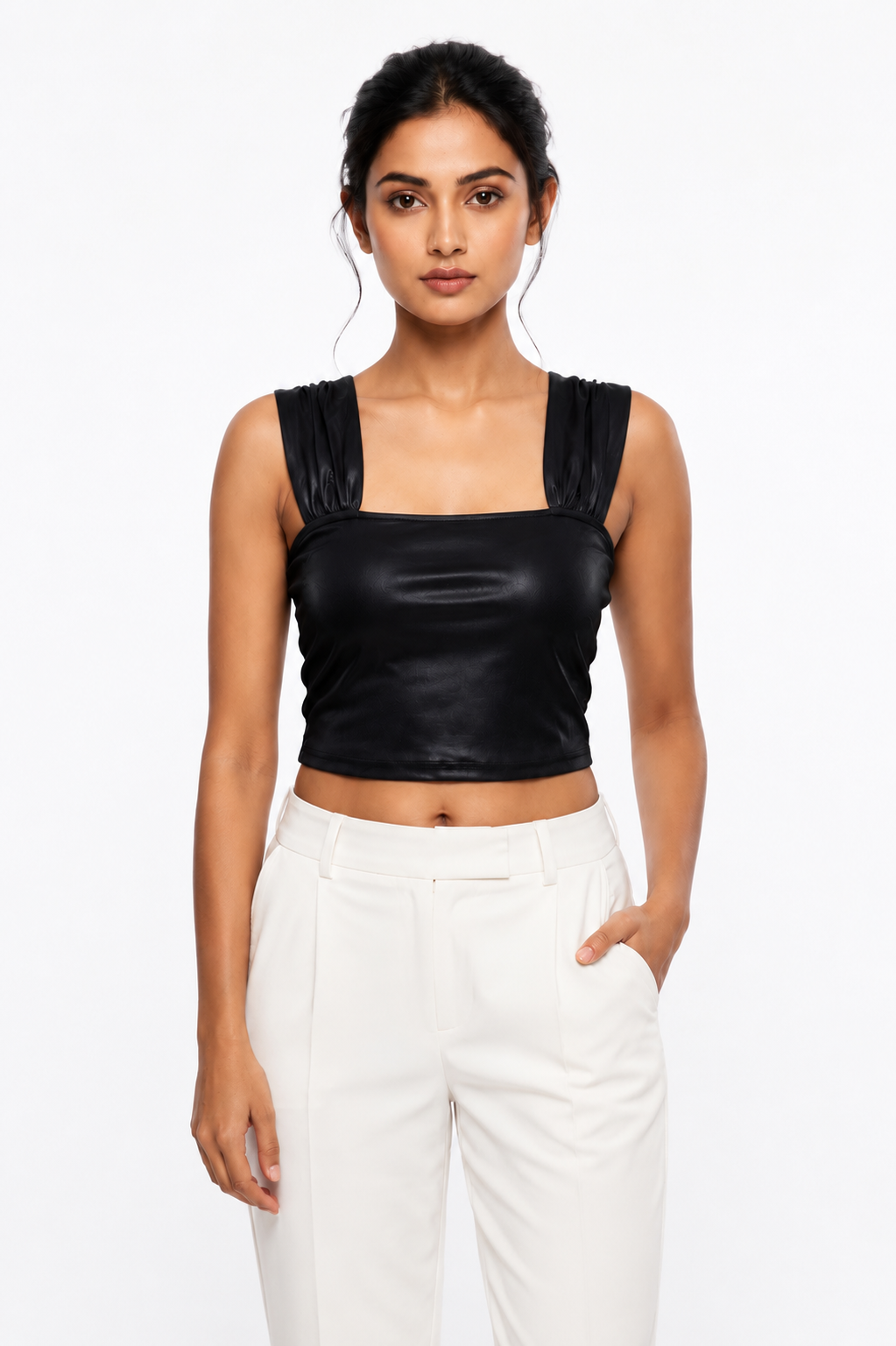 Midnight Luxe Embellished Black Crop Top