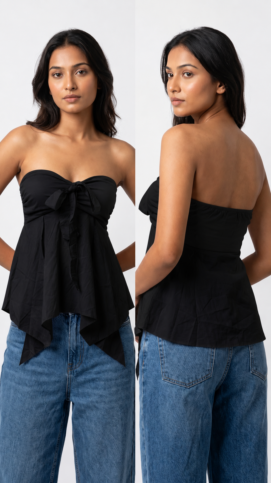 Midnight Bow Strapless Handkerchief Top
