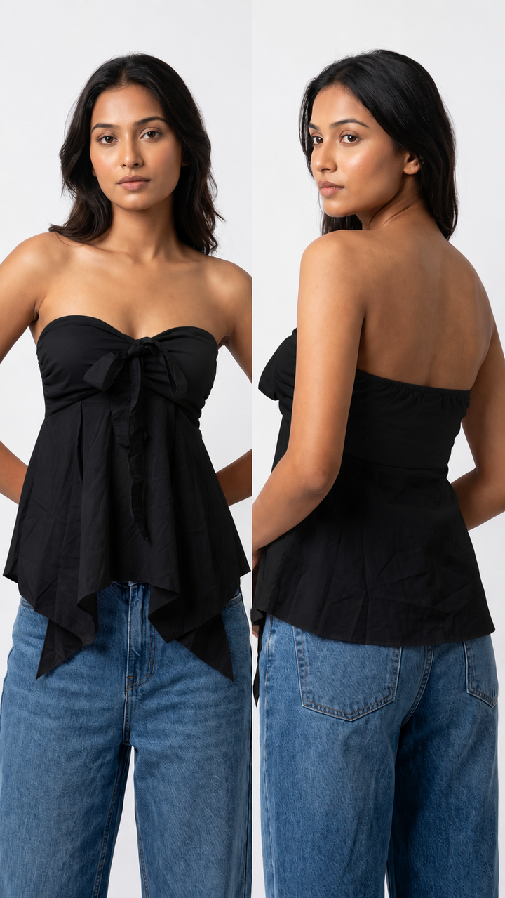Midnight Bow Strapless Handkerchief Top