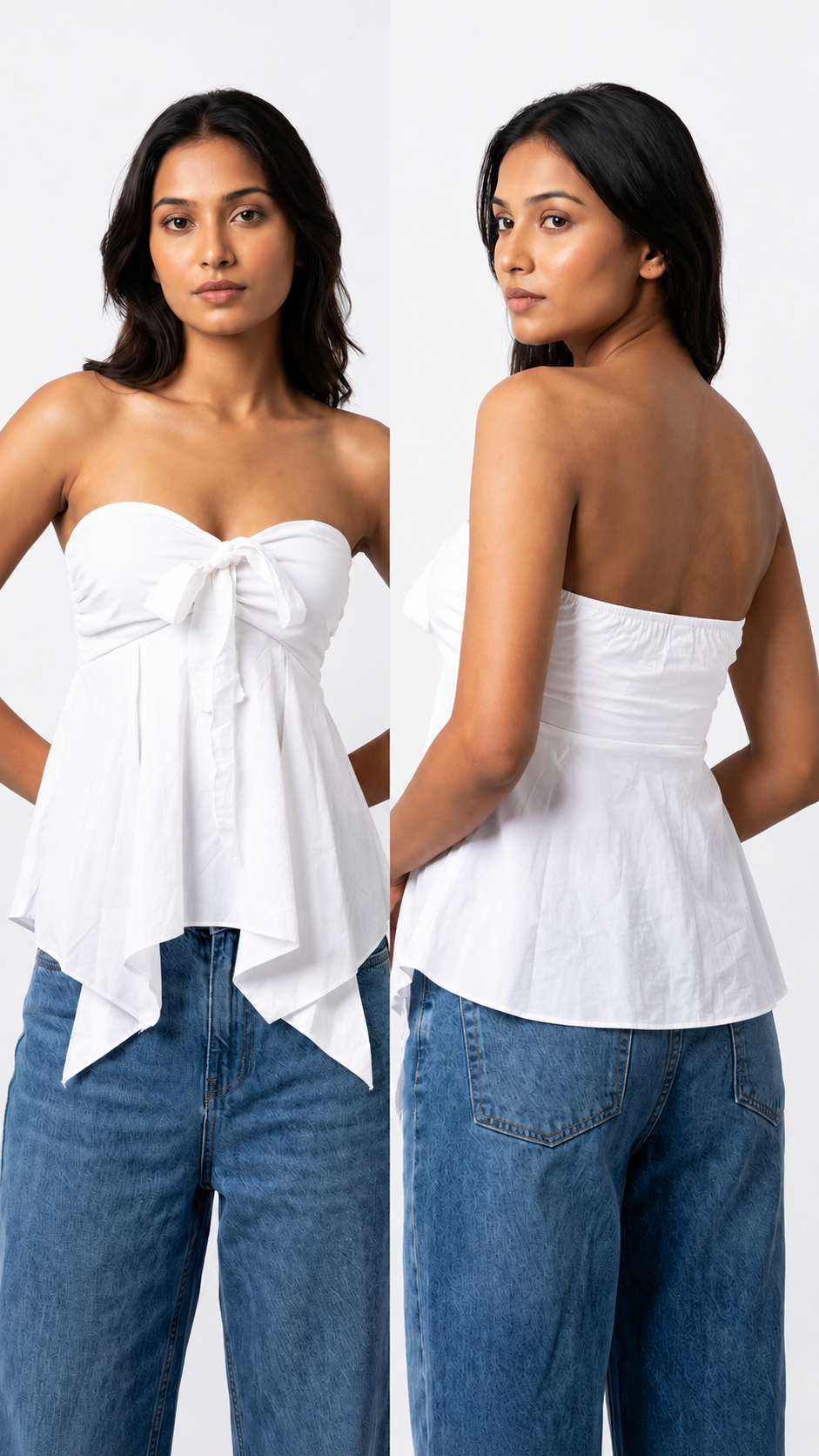 White Bow Strapless Handkerchief Top