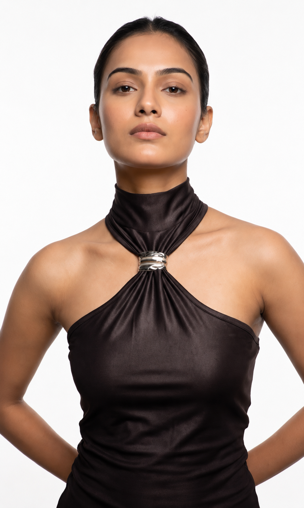Chocolate brown Luxe Ring Halter Top