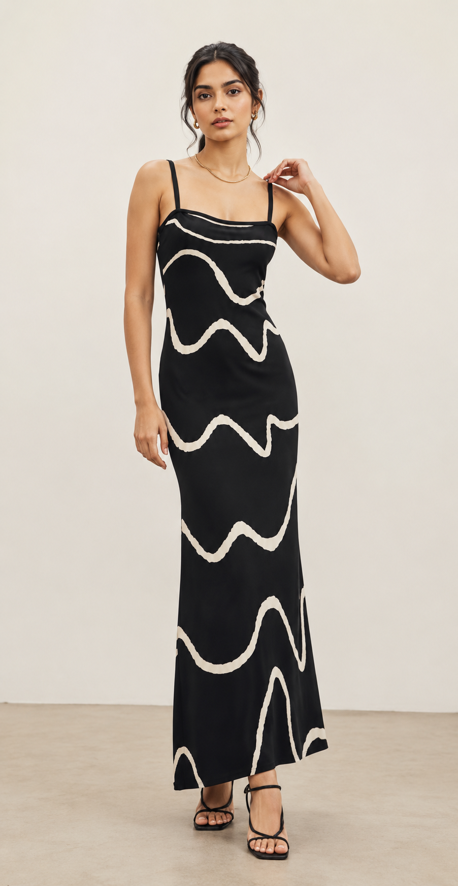 Midnight Black Wave Maxi Dress