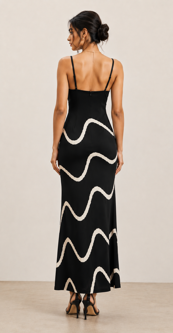 Midnight Black Wave Maxi Dress