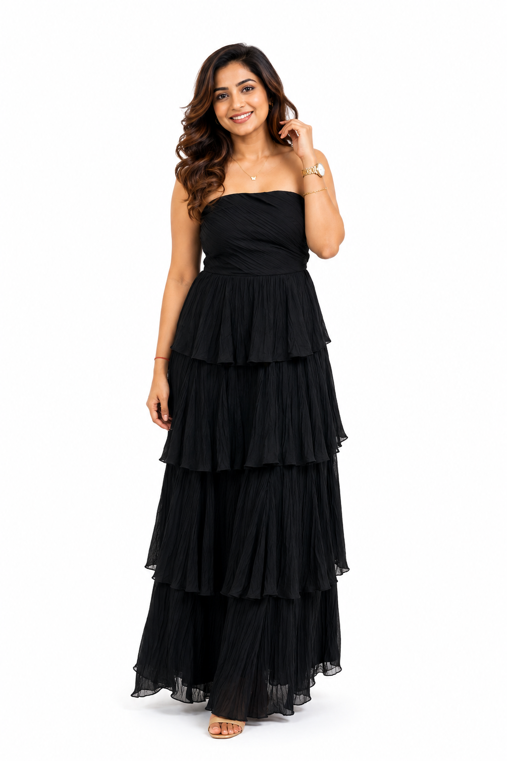 Midnight Black Elegance Tiered Maxi Dress