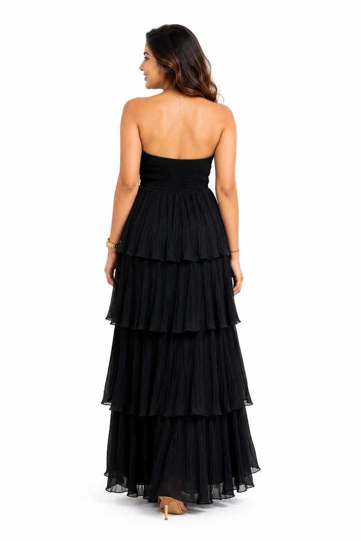 Midnight Black Elegance Tiered Maxi Dress