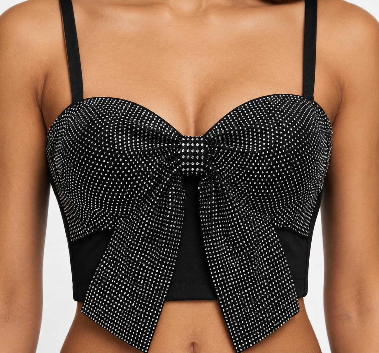 Noir Crystal Bow Bustier Top