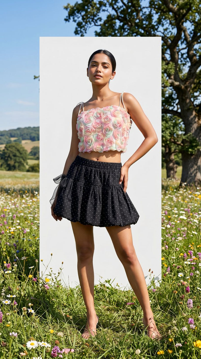 Polka Dot Bubble Mini Skirt