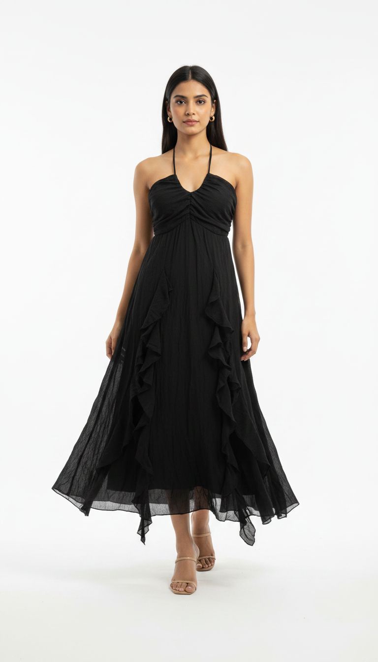 Ruffle Detail Halter Maxi Dress