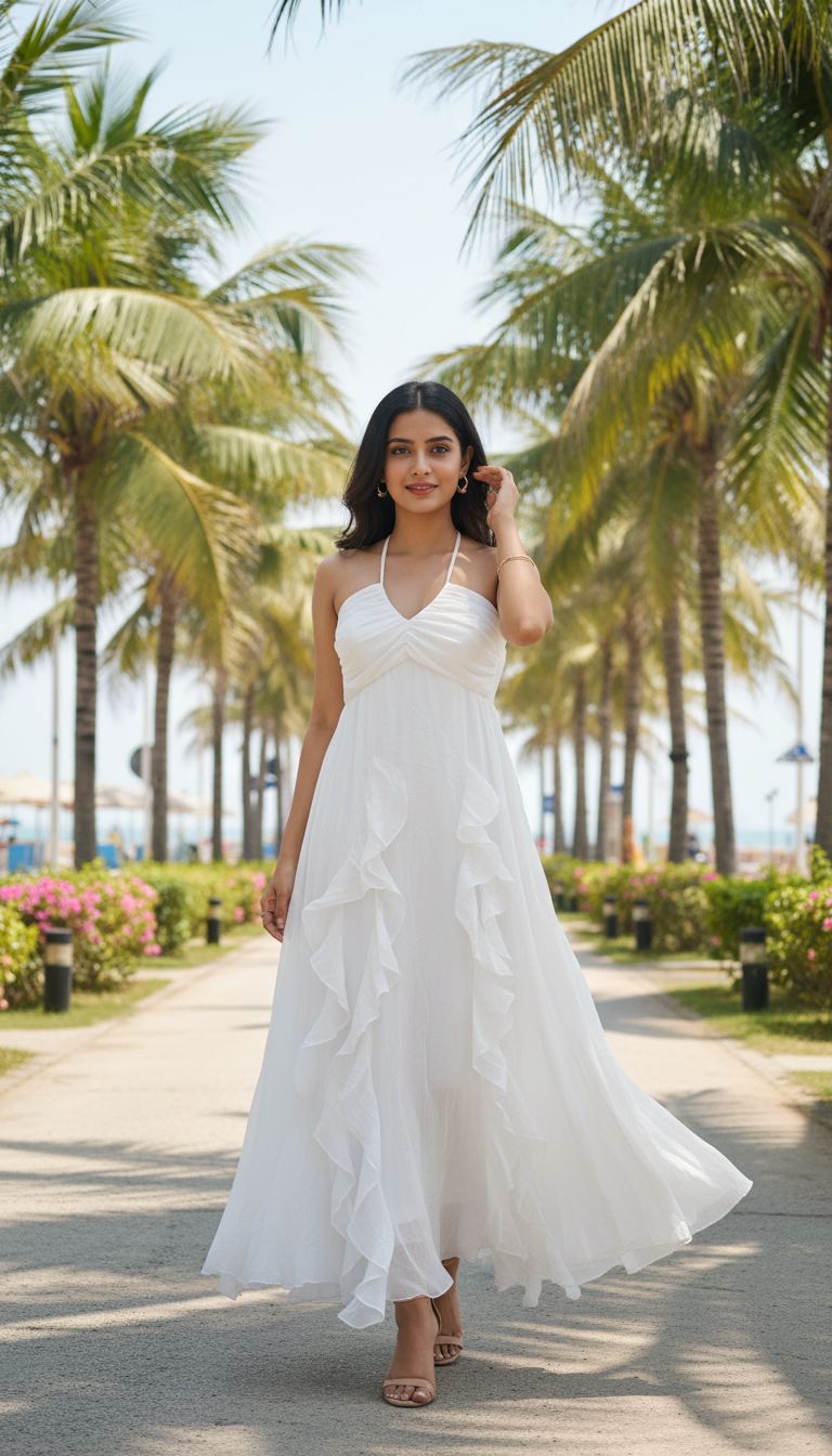 Ruffle Detail Halter Neck Maxi Dress