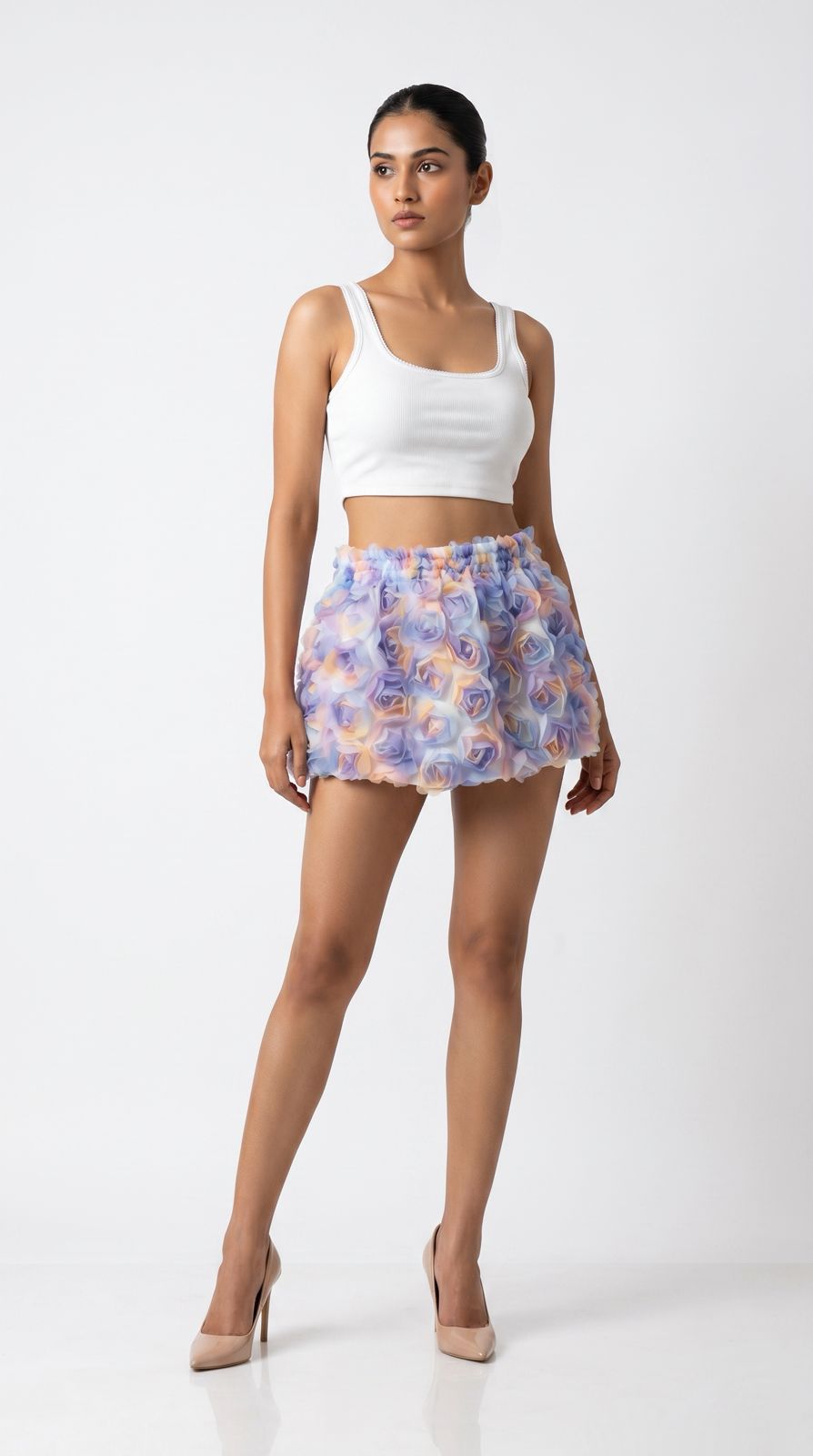 Petal Prism – 2-way Purple Floral Bloom Crop Top or Mini Skirt